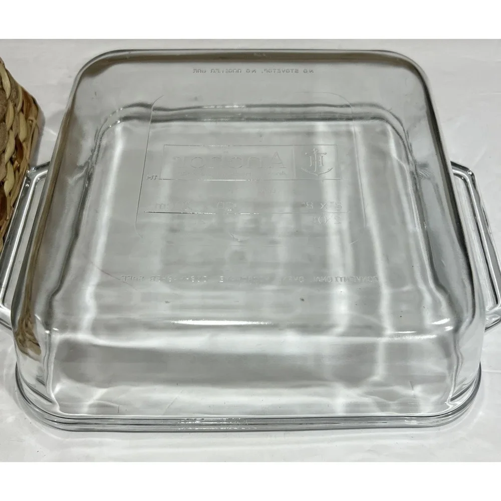 Anchor Hocking 8x8 2 Qt Casserole Square Baking Dish Hyacinth Wicker Basket Nice